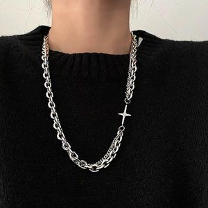 Brand New Cross CHUNKY THICK CHAIN CHOKER SPLICING DOUBLE LAYER NECKLACE